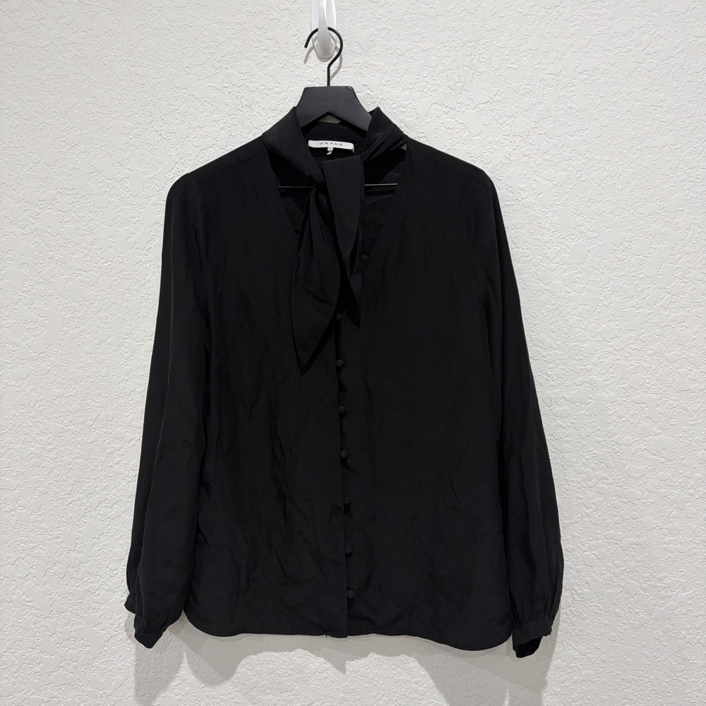 Frame Black Silk Button Up Top Woman's Size Medium